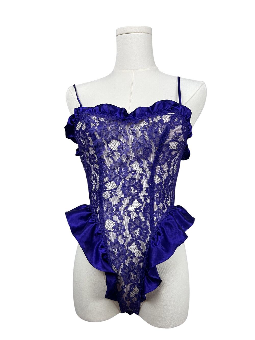 Victoria's Secret Vintage 80s Deadstock Purple French Cut Lace Lingerie Teddy S
